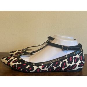 BCBGeneration Hot Pink Leopard Print Studded T-Strap Ballet Flats Size 10